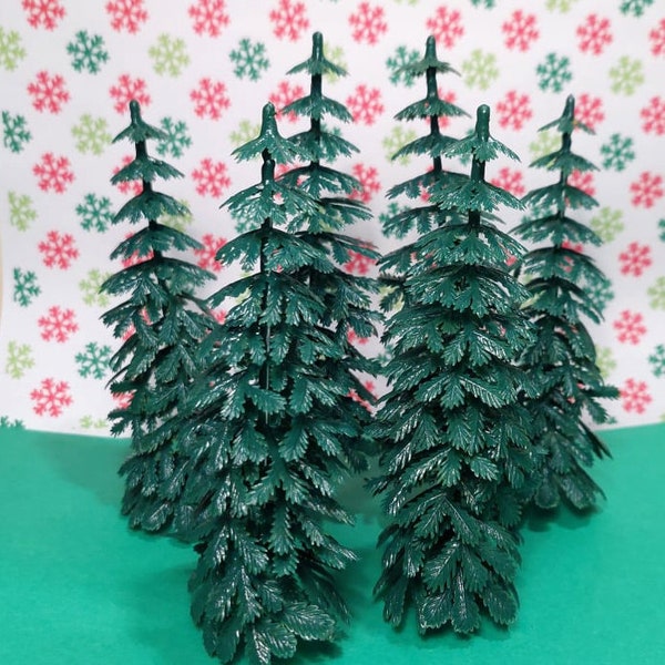 Set of 6 Extra Large 5" Fir Tree Cake Pick Topper Decoration Crafts Christmas Winter Evergreen Tree