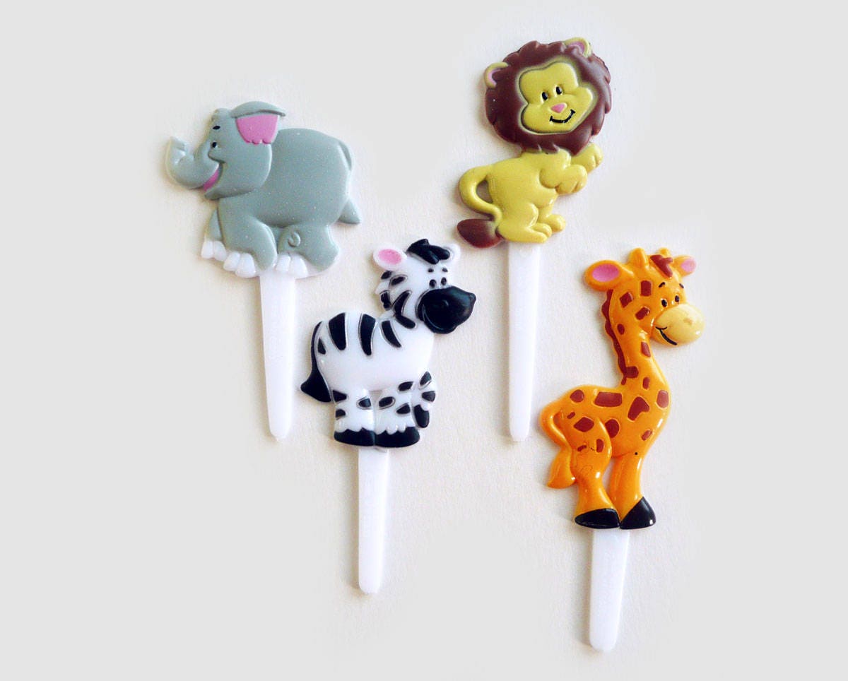 24 Zoo Animal Cupcake Picks Cake Toppers Party Supplies