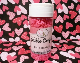 2.6 oz. Pink Heart Edible Confetti Sprinkles Valentines Cake Cupcake Cookies Ice Cream Cake Pops Quins Hearts