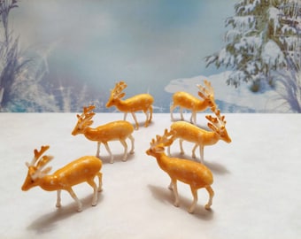 6 Mini Reindeer Cake Topper Decoration Retro Look Miniatures Deer Christmas Village Crafts