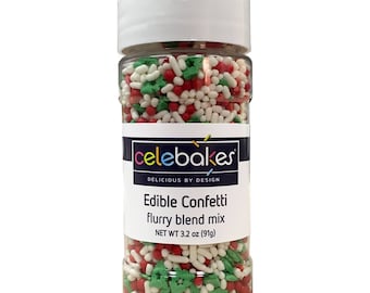 Flurry Blend 3.2 oz. Edible Confetti Sprinkles Cake Cupcake Cookies Ice Cream Christmas Holiday Winter Santa Quins