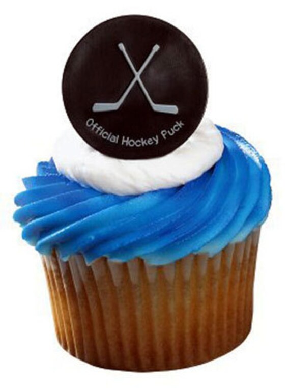 24 Hockey Puck Cupcake Rings Cake Toppers Decorations Party Etsy