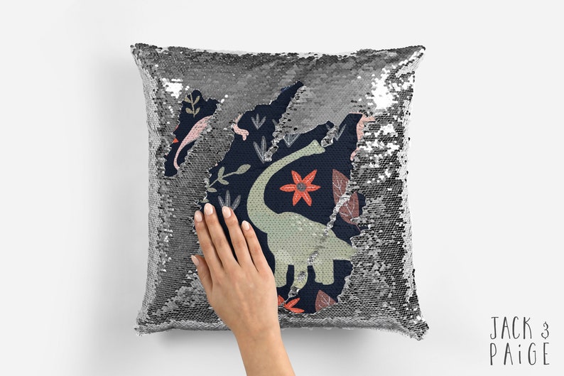 sequin dinosaur pillow