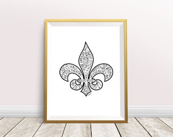 ROUND 2 - Personalized Fleur De Lis Hand Lettered Print with Custom Words Inside - 8x10 Print - **Orders Mail Out July 21st-23rd**