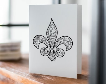 Fleur De Lis Card; Saint Louis Card; Fleur de Lis Saint Louis Card; STL; Hand Lettered Card; Hand Drawn Card; A6 Card