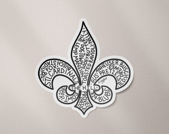 Sticker, 3.5 x 3.5 in, Fleur de Lis Words Sticker; Custom Hand Drawn Sticker; Hand Lettered; Hand Drawn