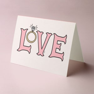 Love Card Love with Ring Engagement Wedding Card Hand Drawn Card image 1