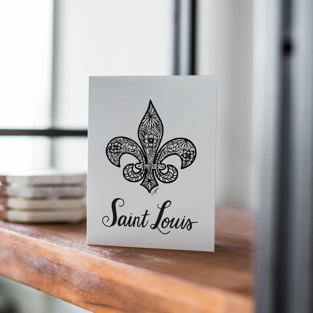 Saint Louis Fleur De Lis Card; Hand Lettered Card; Hand