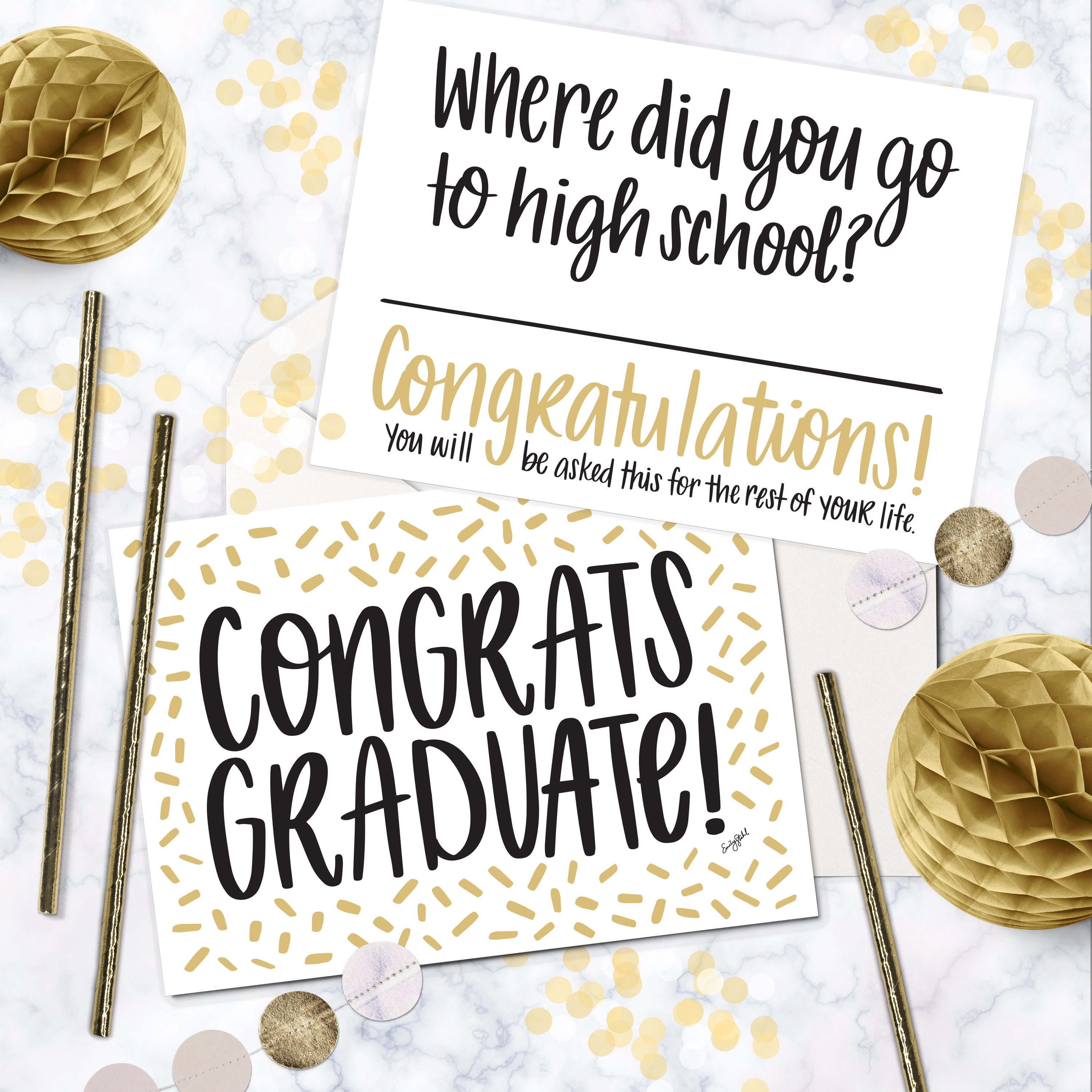 Hand Lettered Graduation Card Congrats Graduate - Graduation Card - Hand Lettered Card - Confetti - Etsy