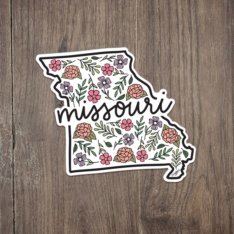 Custom Hand Drawn Sticker; Custom Sticker; Custom Art; Hand Lettered; Hand Drawn 2.75 x 3 in; Missouri Floral Sticker Sticker