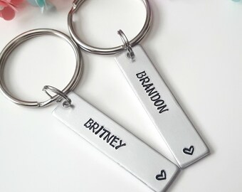 Couple Keychain Set, Personalized Couple Gift, Name Keychains, Custom Keychain, Boyfriend Gift, Personalize Keychain, Hand Stamped Key Chain