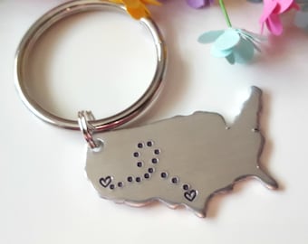 Personalized State Keychain: Long Distance Relationship Gift