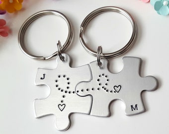 Puzzle Piece Keychains, Couple Keychains, Connected by Heart, Anniversary Gift, Long Distance Relationship, Boyfriend Gift, For Girlfriend