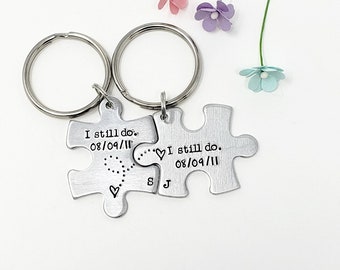 10 Year Anniversary Gift, Anniversary Puzzle Piece Keychains, Keychain for Him, His Hers keychains, Personalized Couples Keychains