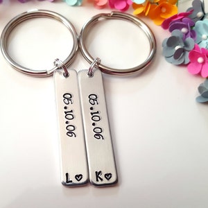 Personalized Couple Keychains, Anniversary Date, Engagement Date, Gifts for Couple, Matching Couples Keychains, Boyfriend Girlfriend Gift