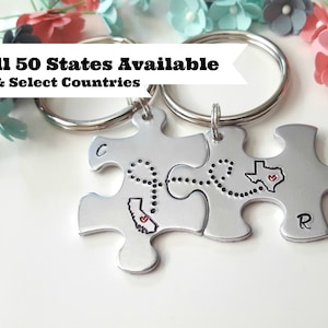 Personalized Long Distance Relationship Keychain Set: State to State