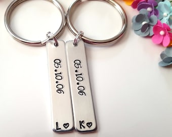 Personalized Anniversary Date Keychain Set, Matching Aluminum Keychains