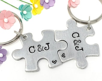 Boyfriend Gift, Puzzle Piece Keychains, Couple Keychains, Initial Keychains, Anniversary Gift, Long Distance Boyfriend Gift, Matching Couple