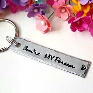 You&#39;re My Person Keychain, Hand Stamped Keychain, Anniversary Gift, Couple Keychain, Boyfriend Gift, Couples Gift, Anniversario Regalo