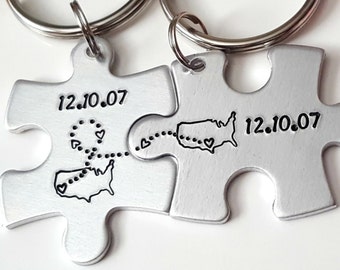 Long Distance Boyfriend Gift, Puzzle Piece Keychains, Relationship Gifts, Matching Keychains for Couples, State Keychain, Moving Away Gift