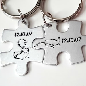 Long Distance Boyfriend Gift, Puzzle Piece Keychains, Relationship Gifts, Matching Keychains for Couples, State Keychain, Moving Away Gift