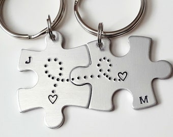Personalized Puzzle Piece Keychain Set, Long Distance Gift