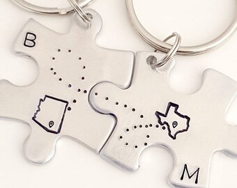 Puzzle Keychains, Couple Keychains, Long Distance Relationship, Personalized Gift, Boyfriend Gift, Christmas for Him, Long Distance Gift