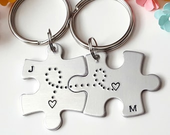 Puzzle Piece Keychains, Couple Keychains, Anniversary Gift, Gift for Girlfriend, Boyfriend Girlfriend Matching, Couple Gifts, Personalizable