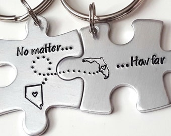 Long Distance Relationship, Puzzle Piece Keychains, State to State Keychains, Gift for Her, Girlfriend Gift, Christmas Gift for Her