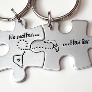 Long Distance Relationship, Puzzle Piece Keychains, State to State Keychains, Gift for Her, Girlfriend Gift, Christmas Gift for Her