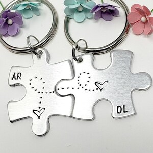 Puzzle Piece Couple Keychains, Custom Stamped for him and her, Couples Initial Keychain, Anniversary Gift Boyfriend Girlfriend, Husband Wife