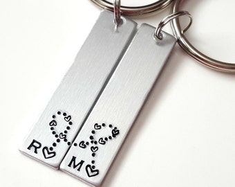 Couples Initial Keychain Set, Long Distance Anniversary Gift