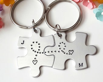 Connected Hearts Puzzle Piece Keychain set of 2 for Couples, Best Friends, Sisters for Anniversaries, Trendy Gift Idea 2024