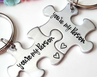 You're My Person Puzzle Piece Keychain Set - Hand Stamped Aluminum