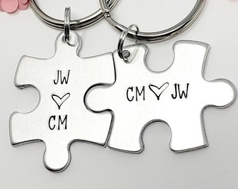 Couple Keychains, Puzzle Piece Keychains, Anniversary Gift, Boyfriend Gift, Initial Keychains,  Matching Keychains for Couples, Friendship