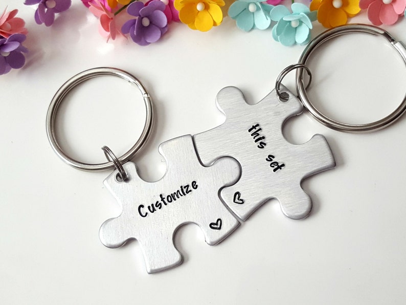 Puzzle Piece Keychains Customized Keychains Couple Etsy