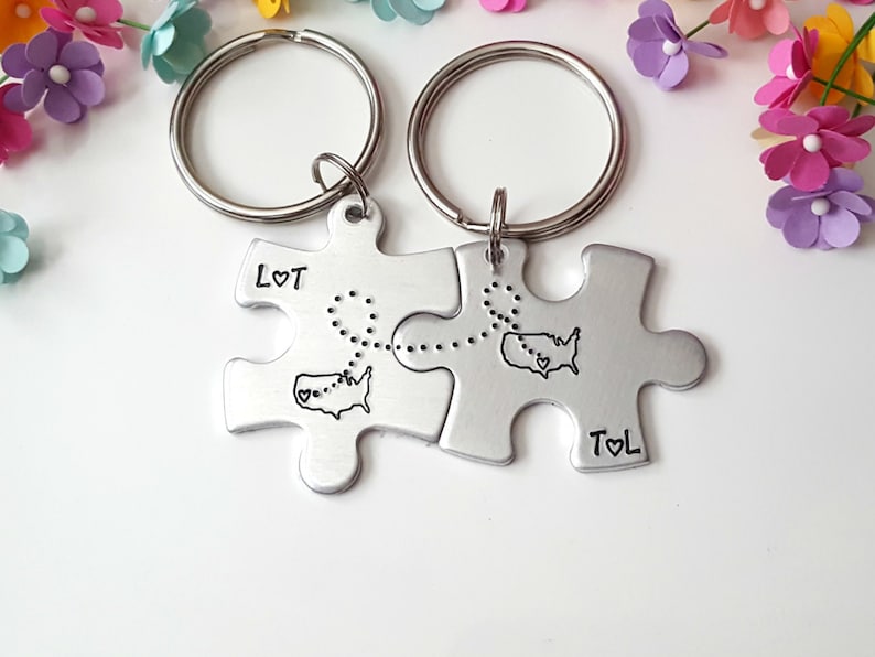 Personalized State Keychains LDR Gift Long Distance Relationship Puzzle Piece Keychains Christmas Gifts for Boyfriend Boyfriend Gift