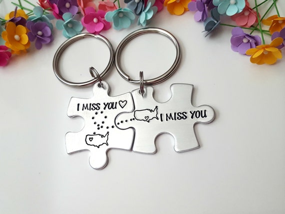 I Miss You Gifts Long Distance Keychains Long Distance Etsy