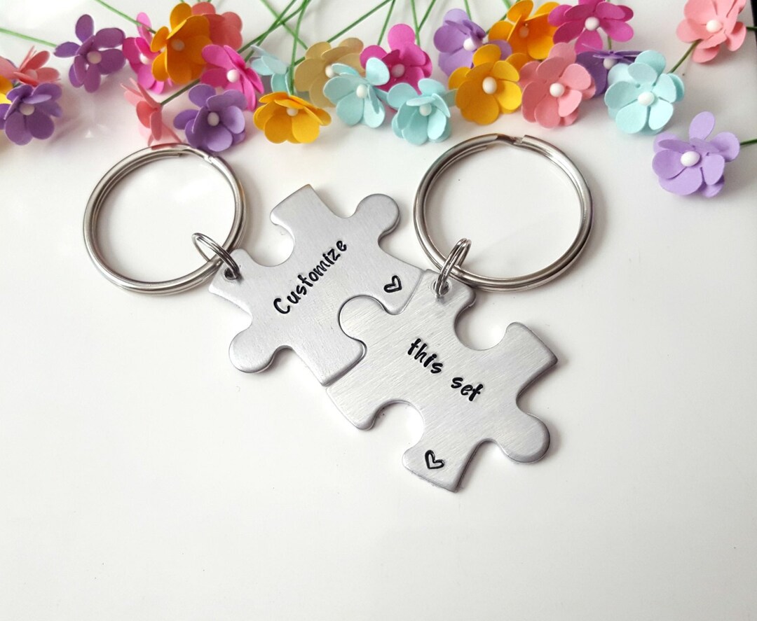 Couple Keychains, Puzzle Piece Keychains, Anniversary Gift ...