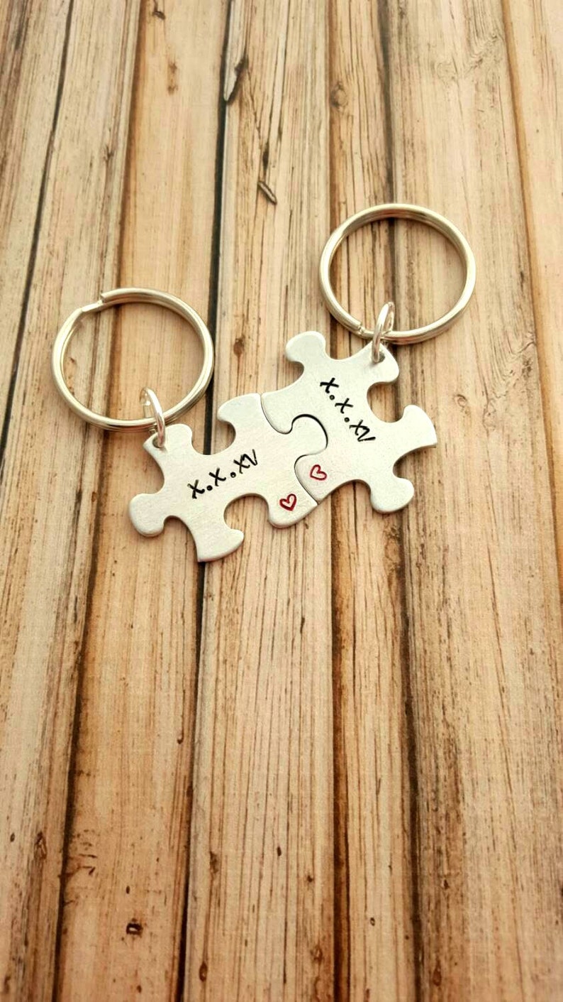 Puzzle Piece Keychains Couple Puzzle Keychains Personalized Etsy