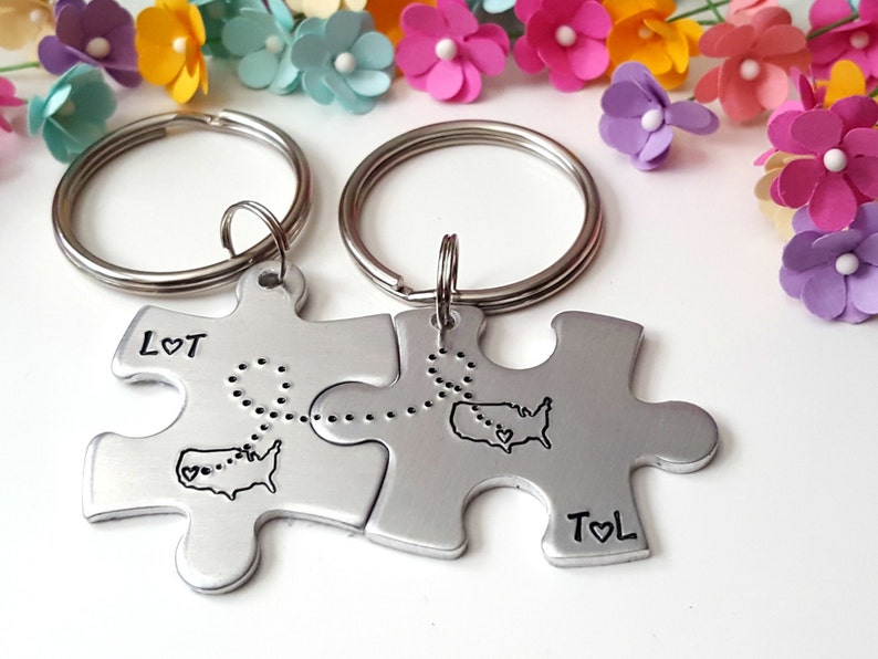 Personalized State Keychains LDR Gift Long Distance Relationship Puzzle Piece Keychains Christmas Gifts for Boyfriend Boyfriend Gift