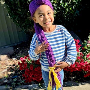 Chapéu de crochê Rumi K-pop Caçador de Demônios com trança longa, infantil e adulto, dourado.