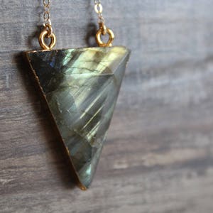 Labradorite Crystal-Mystical-Scry Into the Future-Geometric Triangle-Gold Electroplated-Wisdom-Protection-Layering Necklace-Gold Filled 14k