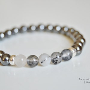 Amazonite & Pyrite-Speech From Heart-Abundance-Tigers Eye and Obsidian-Protection-Tourmalinated Quartz and Hematite-Focus-Beaded Bracelet image 7