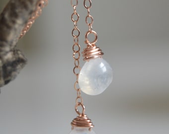 Rainbow Moonstone Tear Crystal-Lariat Necklace-Goddess of the Moon Artemis-Love-New Beginnings-Dainty Necklace-Gold Filled 14k-Rose Gold...
