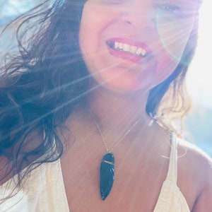 Large Black Obsidian-Hand Carved Arrowheads-Deflects ILL Intent-Artemis-Scrying-Shield-Layering Necklace-Gold Filled 14k-Sterling Sterling..