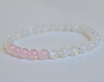 Moonstone-Goddess of the Moon Artemis-Love-Heal-New Beginnings-Rose Quartz-Love-Yoga-Heart Chakra-Women-Crystal Beaded Bracelet