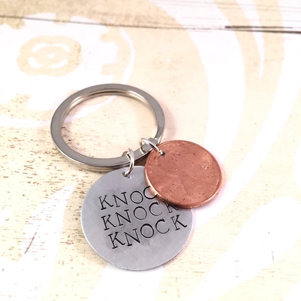 Knock keychain, Penny Keychain, Big Bang Theory Comedy, Knock Knock Knock PENNY, Big Bang Theory Gift, Penny Keychain, Stamped Penny, fun