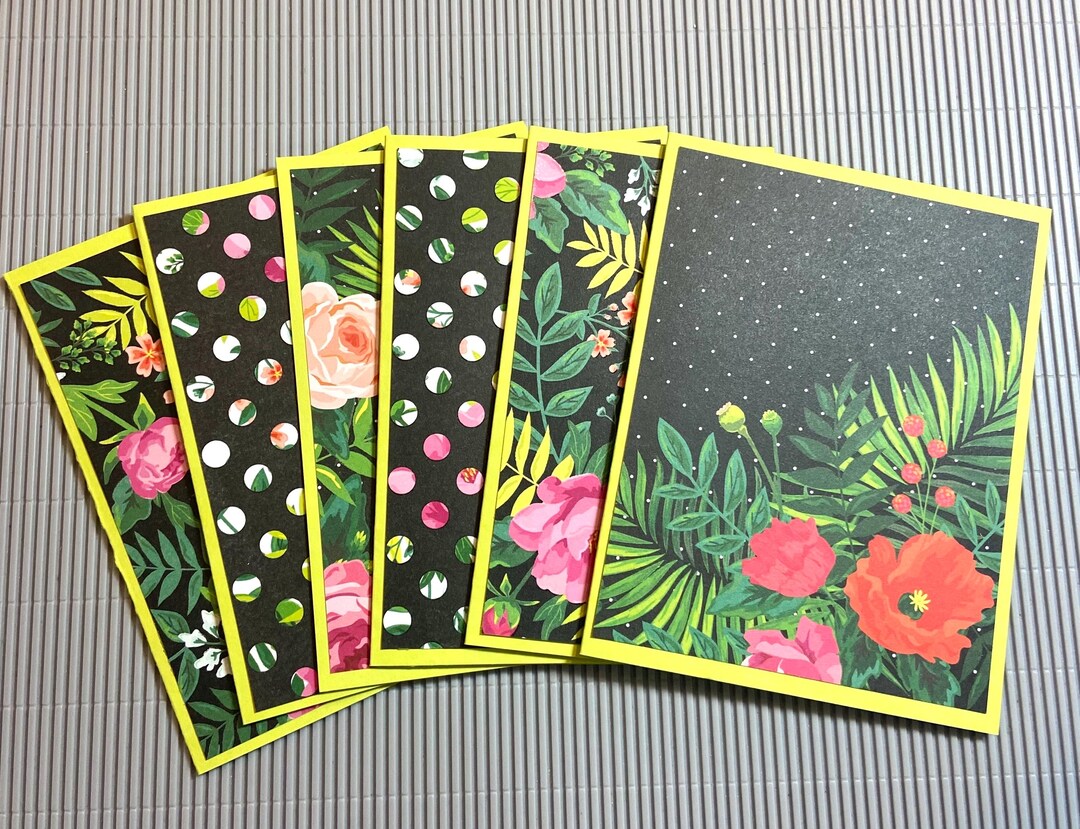 Handmade Tropical Floral Note Cards Set (6), Blank Inside, Envelopes ...