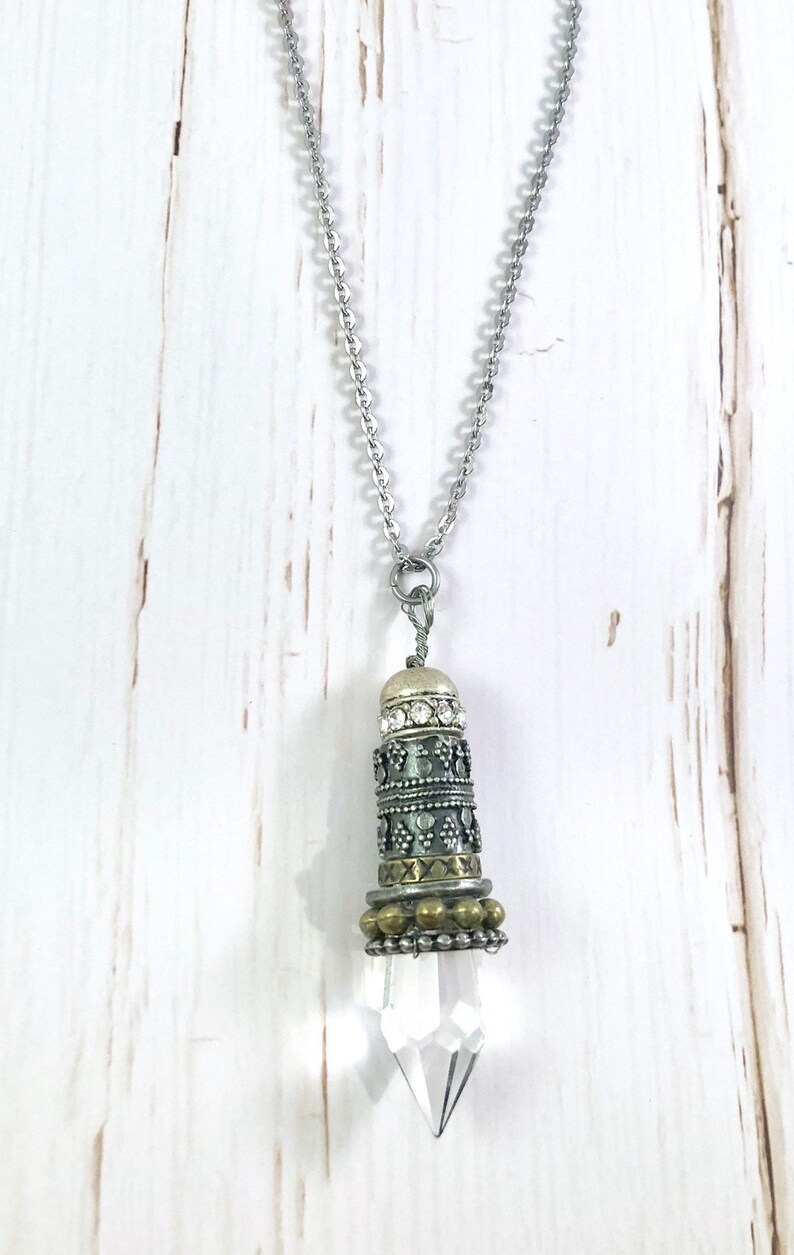 Long Crystal Necklace Boho Necklace Boho Chic Jewelry Crystal Necklace Long Layering Necklace Crystal Point Necklace Crystal Pendant